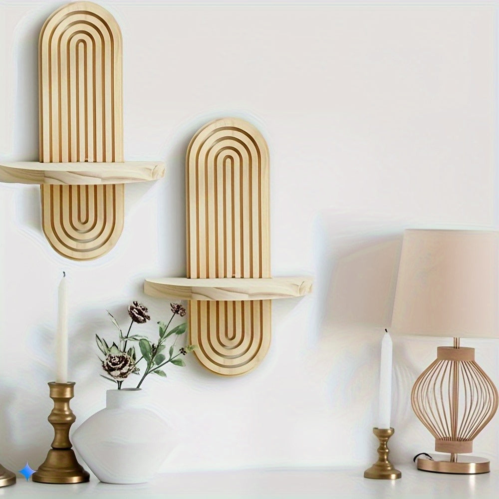 2pcs Bohemian Wooden Wall Shelves - Minimalist Scandinavian Style Floating Shelves with Natural Wood Finish