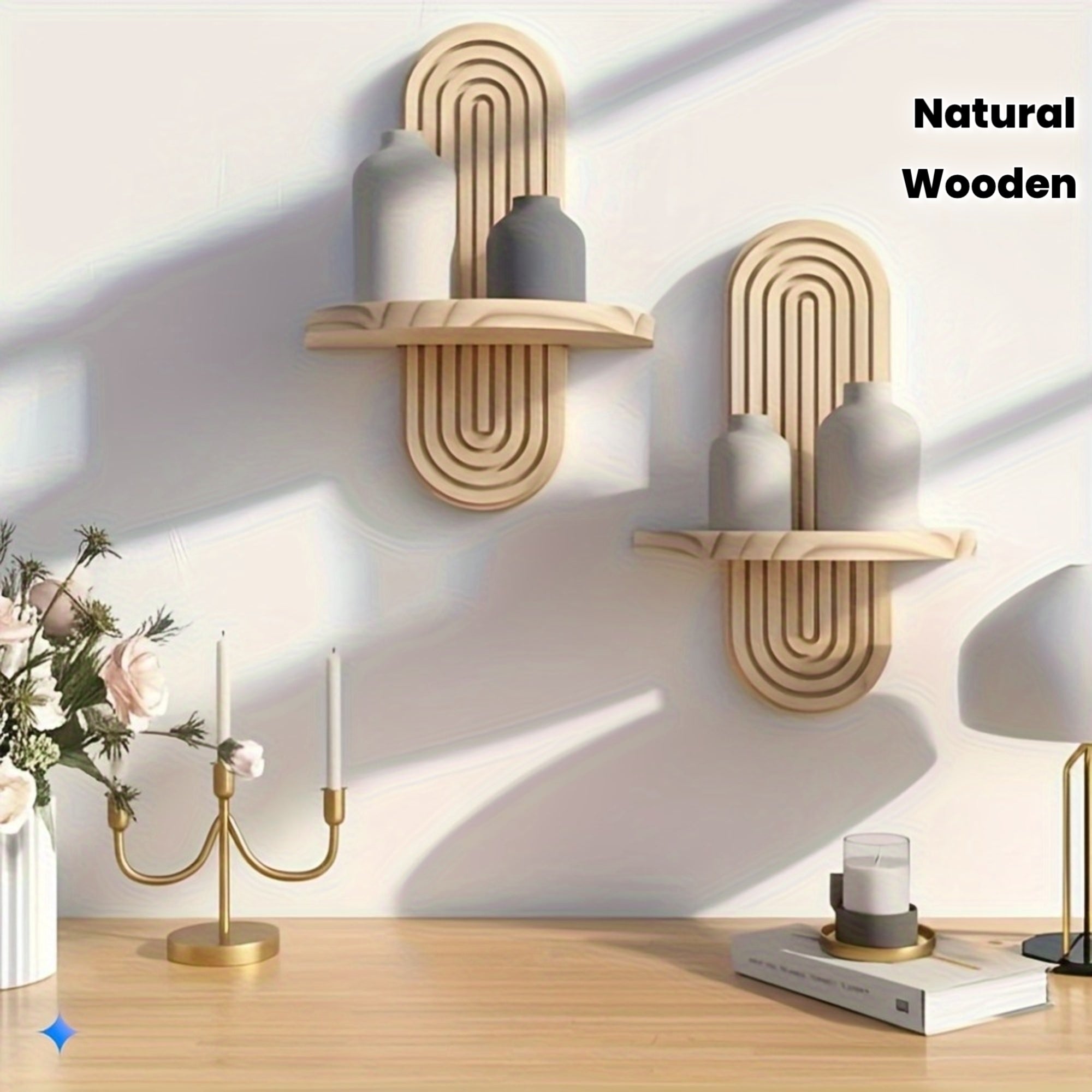 2pcs Bohemian Wooden Wall Shelves - Minimalist Scandinavian Style Floating Shelves with Natural Wood Finish