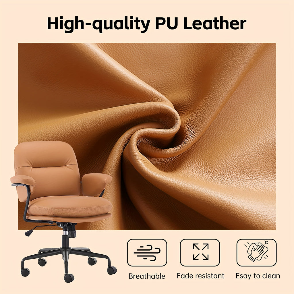 Ergonomic Office Chair Ergonomic Comfortable Office Chair | Leather Home Office Chair with Padded Armrests