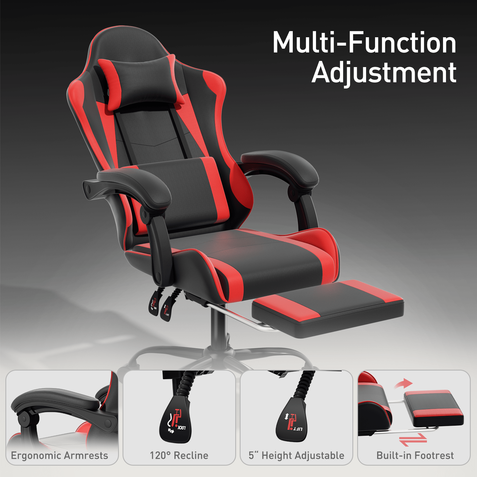 Ergonomic Gaming Chair with Retractable Footrest & Detachable Lumbar Support 360