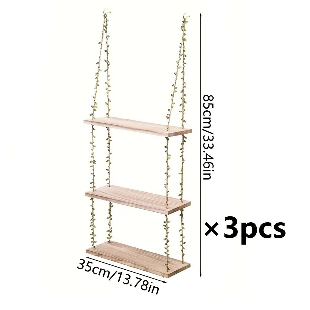 1pc\u002F3pcs Hanging 3 Tier Shelves for Wall with Artificial Ivy Garland