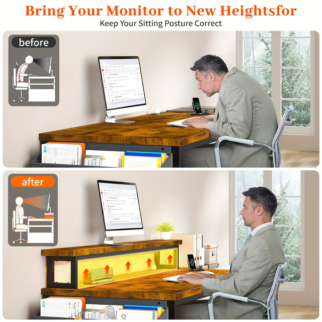 EnHomee 57-inch Computer Desk with Power Outlets & Ports