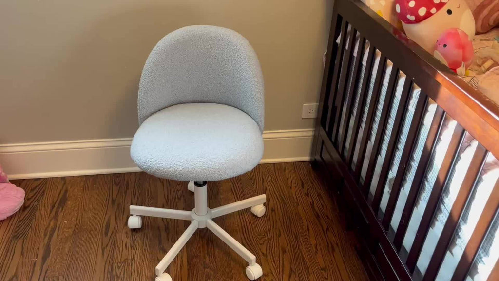 1pc Teddy Flannel Adjustable Rolling Swivel Chair | Comfy Small Office Chair with Wheels