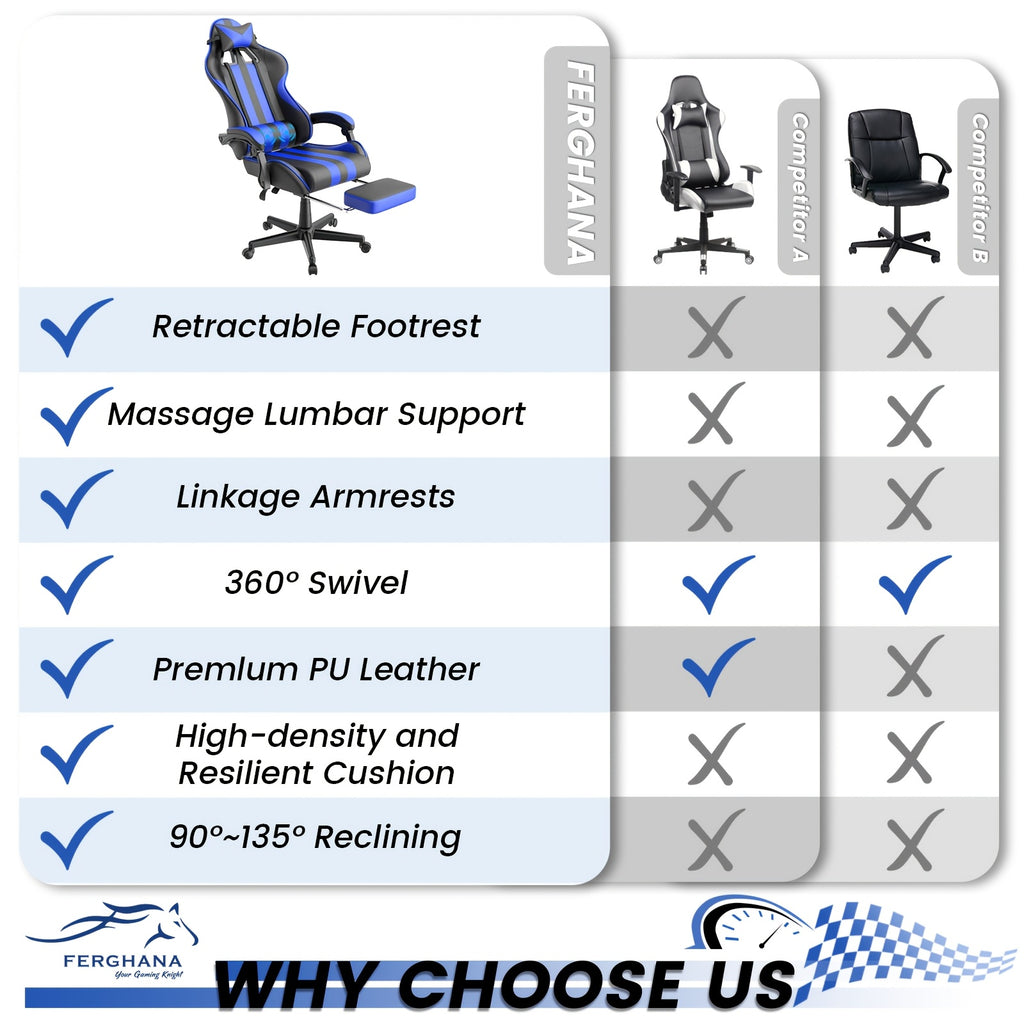 Ergonomic Gaming Chair | Pu Leather, Headrest And Lumbar Support, Adjustable Backrest