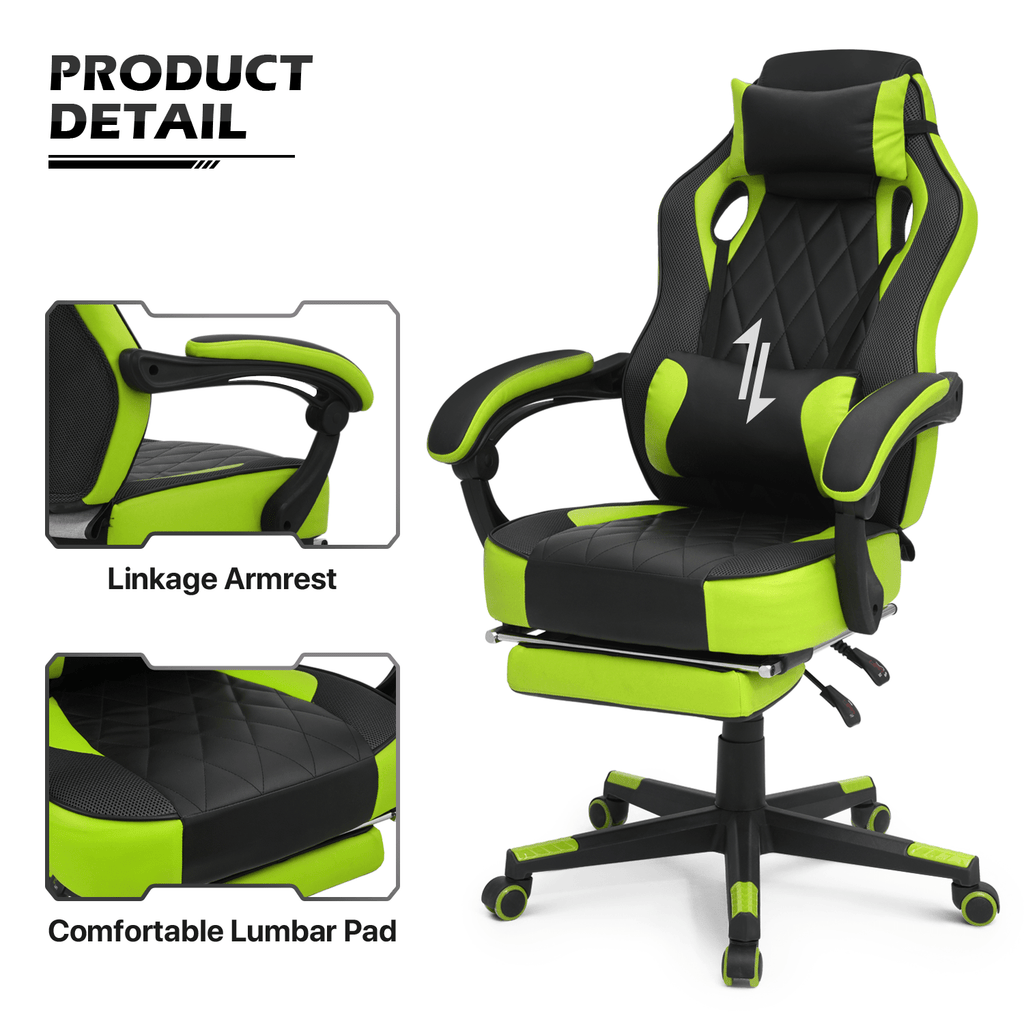 Ergonomic Gaming Chair with Retractable Footrest & Detachable Lumbar Support 360