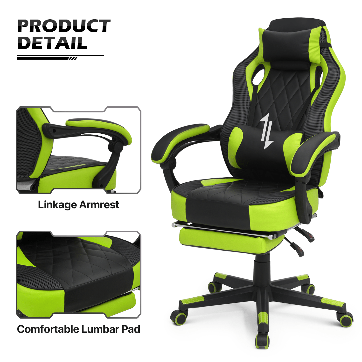 Ergonomic Gaming Chair with Retractable Footrest & Detachable Lumbar Support 360