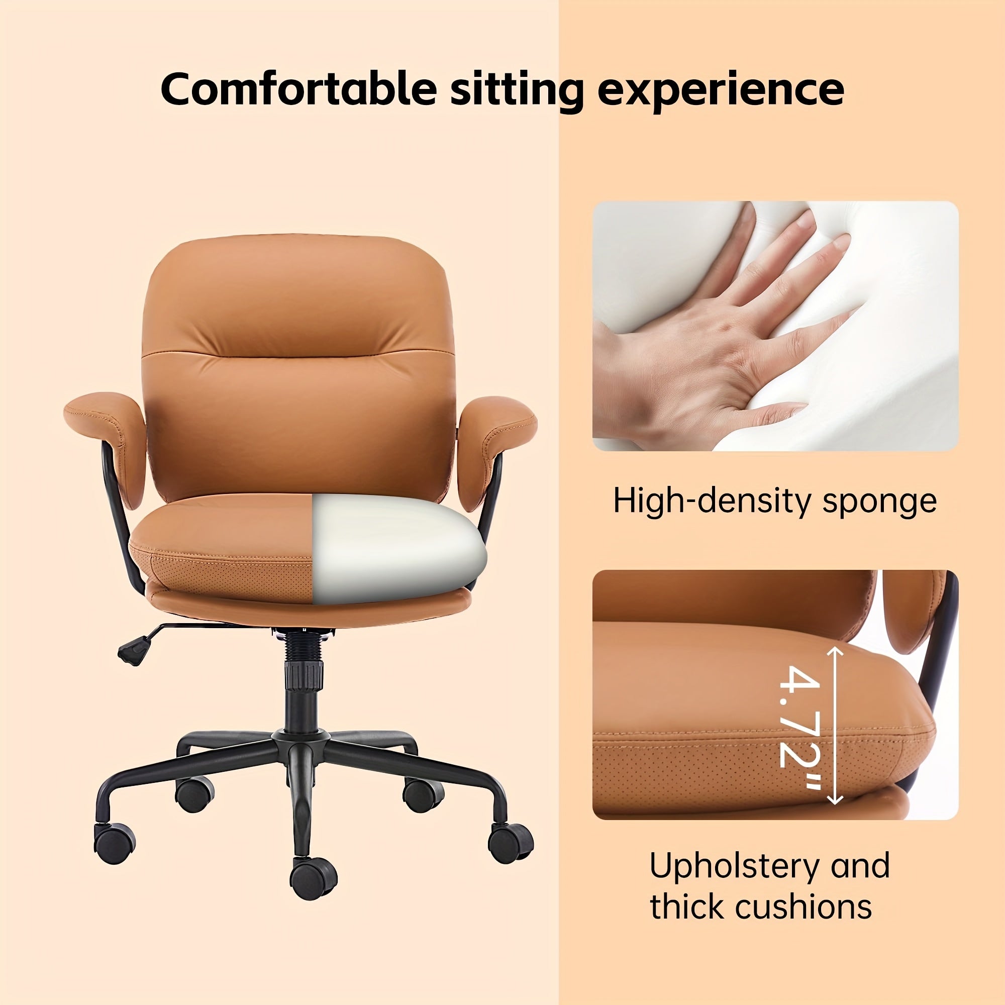 Ergonomic Office Chair Ergonomic Comfortable Office Chair | Leather Home Office Chair with Padded Armrests