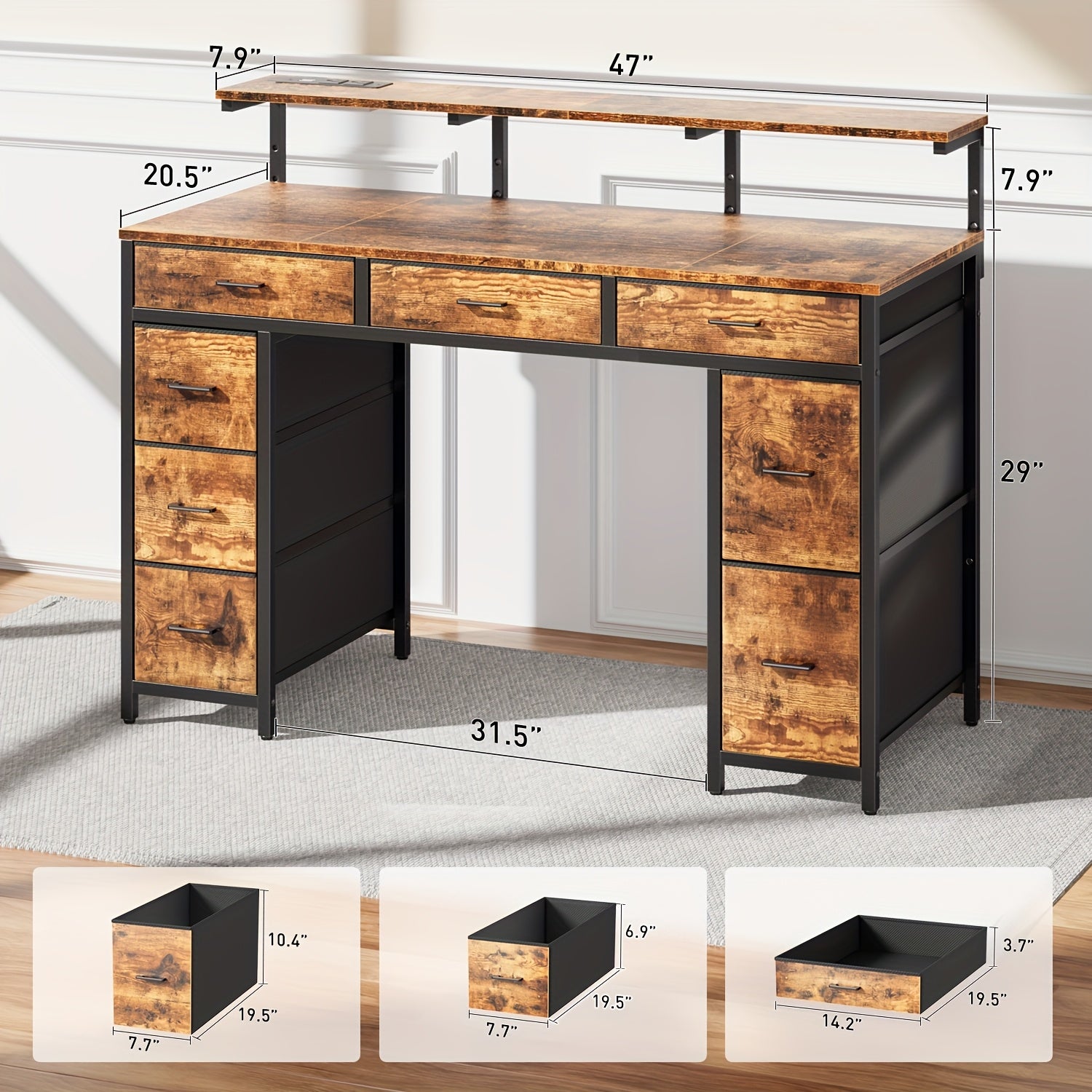 47-inch Modern Computer Desk with 8-Drawer Storage, Gaming Desk w