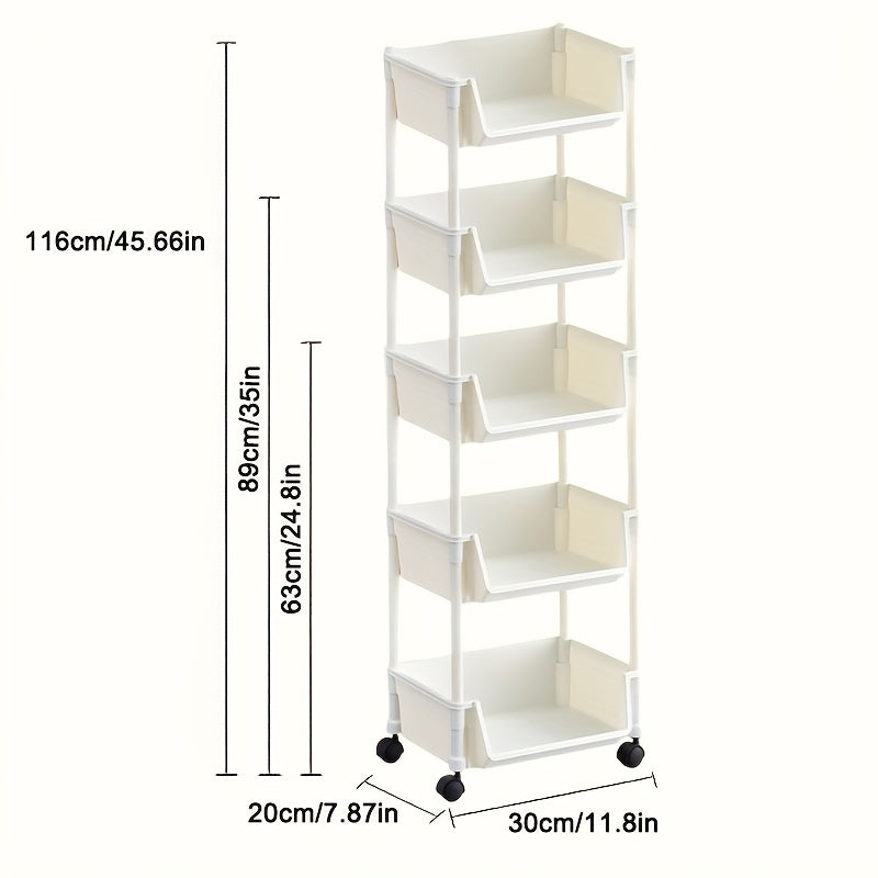 3\u002F4\u002F5-Tier White Rolling Storage Cart with Wheels - Durable Plastic Mobile Organizer Rack