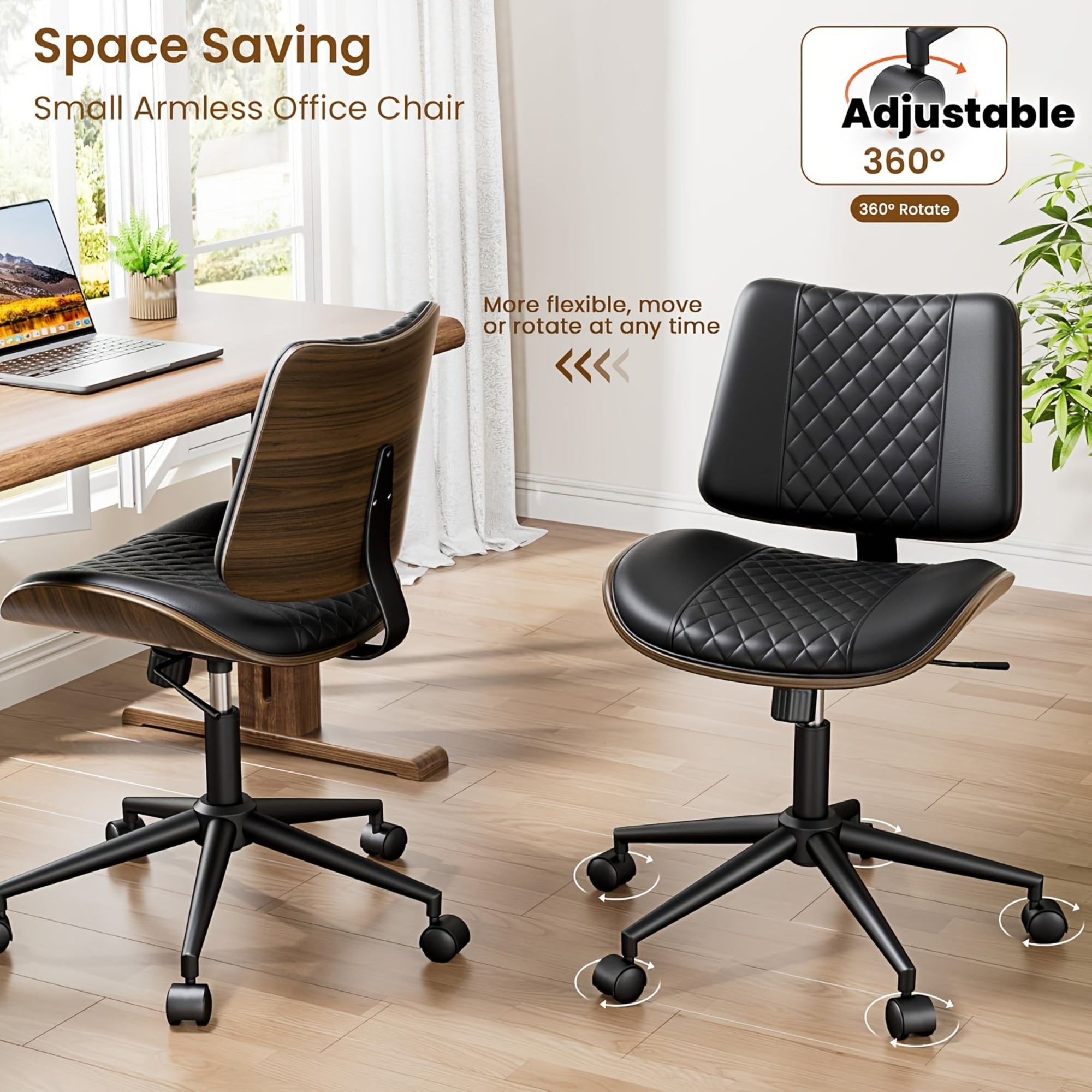 Office Chair Ergonomic Armless Office Chair with Swivel, Adjustable Height & Lumbar Support