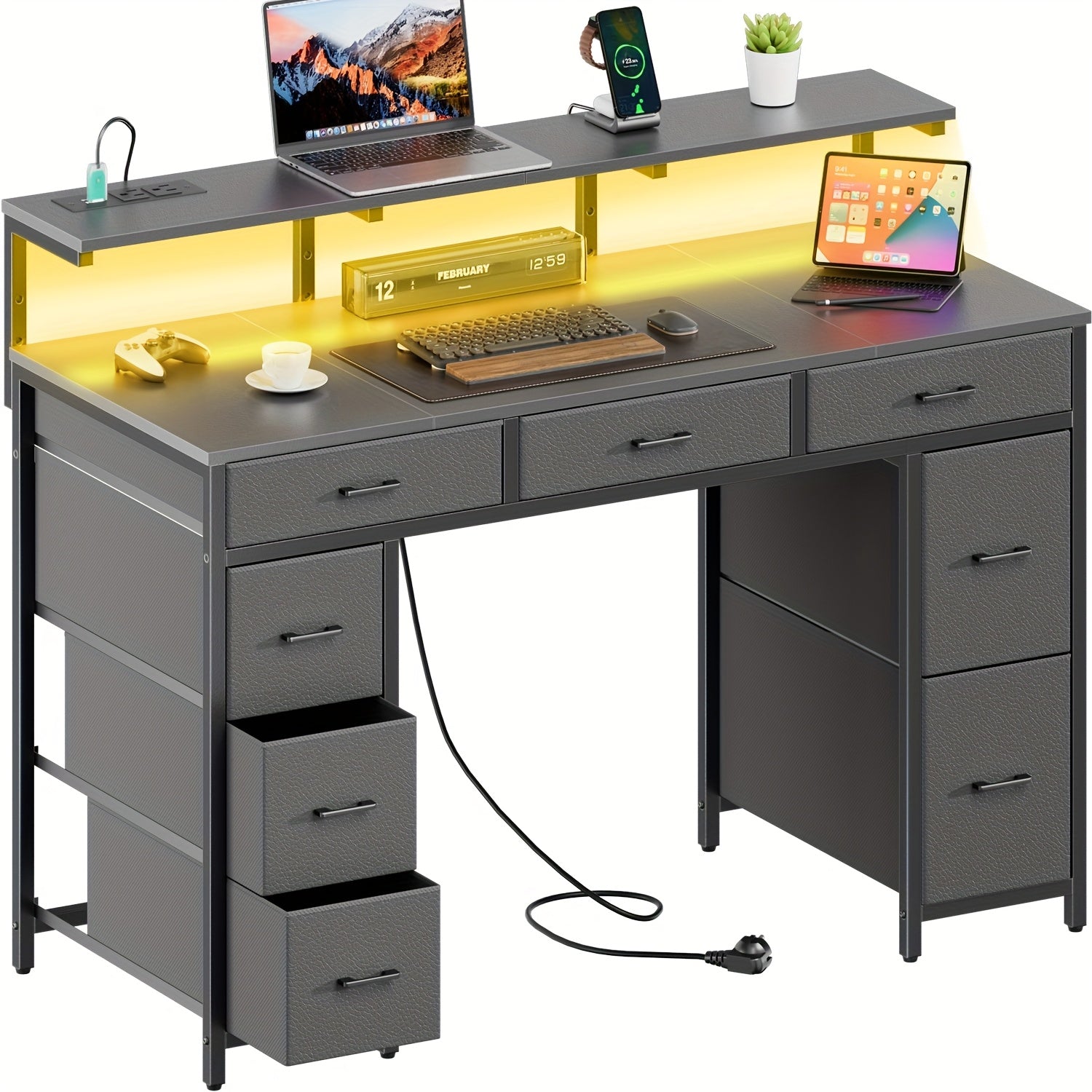 47-inch Modern Computer Desk with 8-Drawer Storage, Gaming Desk w