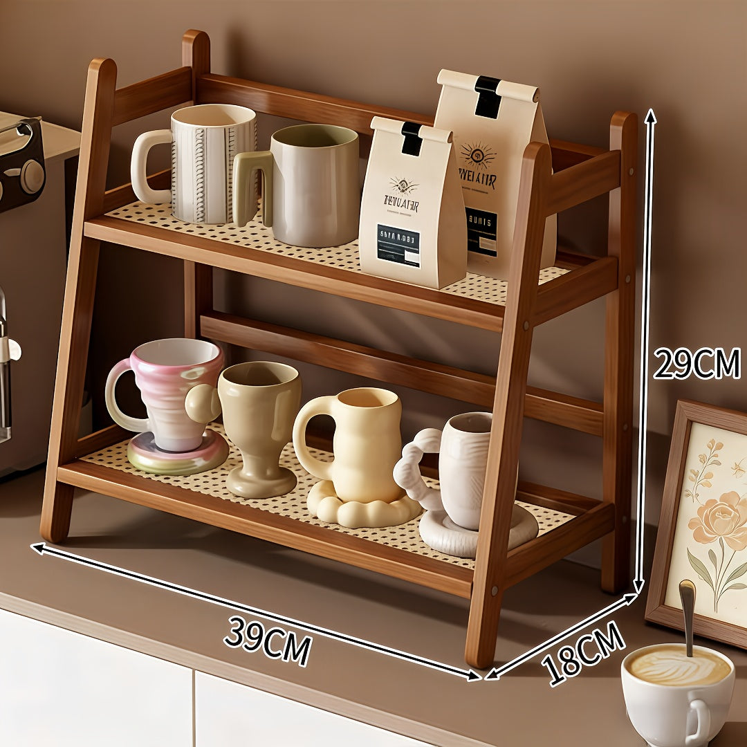 2\u002F3Tier Bamboo Countertop Organizer, Vintage Cream&Bohemian Style Trapezoidal Storage Rack
