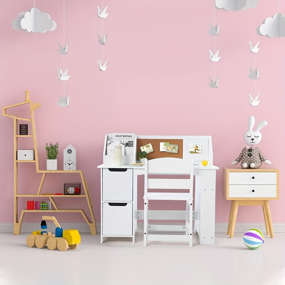 GAOMON Study Desk And Chair Set, Wooden School Learning Table With Storage