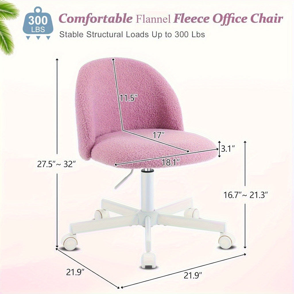 1pc Teddy Flannel Adjustable Rolling Swivel Chair | Comfy Small Office Chair with Wheels