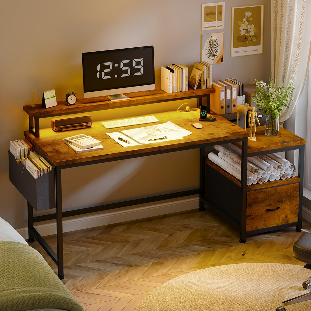 EnHomee 57-inch Computer Desk with Power Outlets & Ports