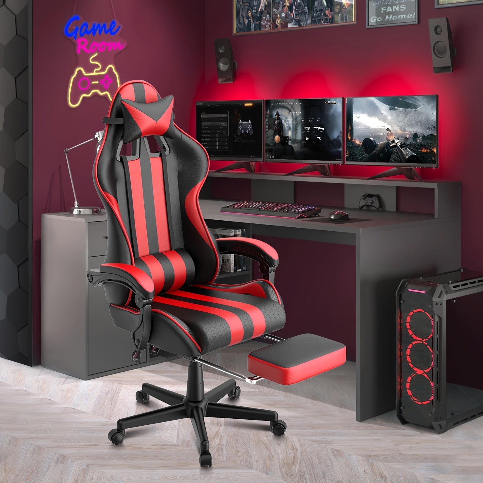 Ergonomic Gaming Chair | Pu Leather, Headrest And Lumbar Support, Adjustable Backrest