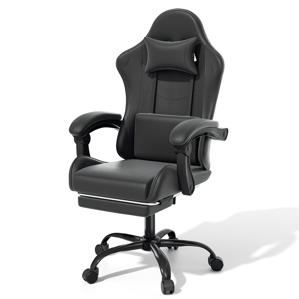 Ergonomic Gaming Chair with Retractable Footrest & Detachable Lumbar Support 360