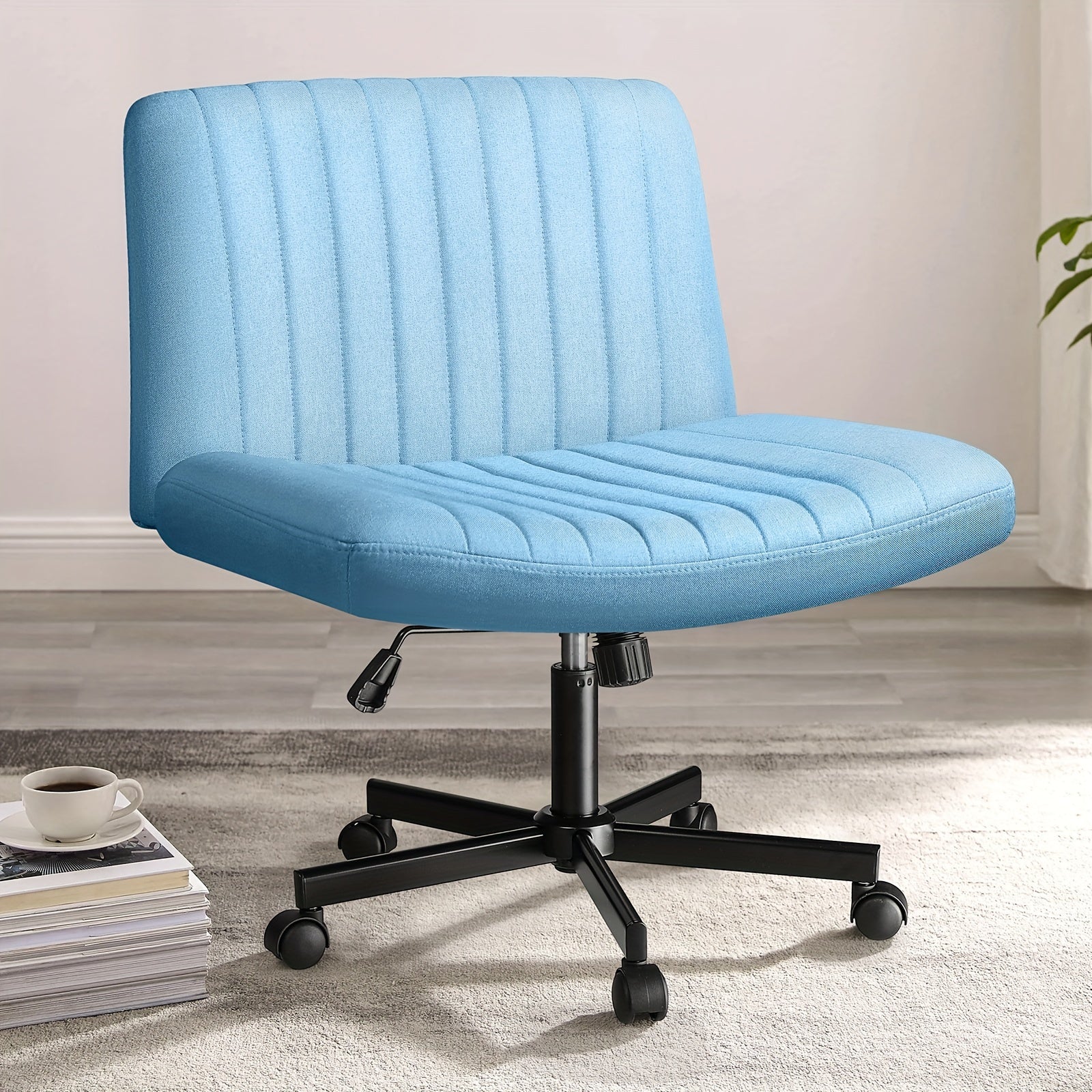 Criss Cross Chair with Wheels, Fabric Padded Armless Cross Legged Office Desk Chair for Home Office