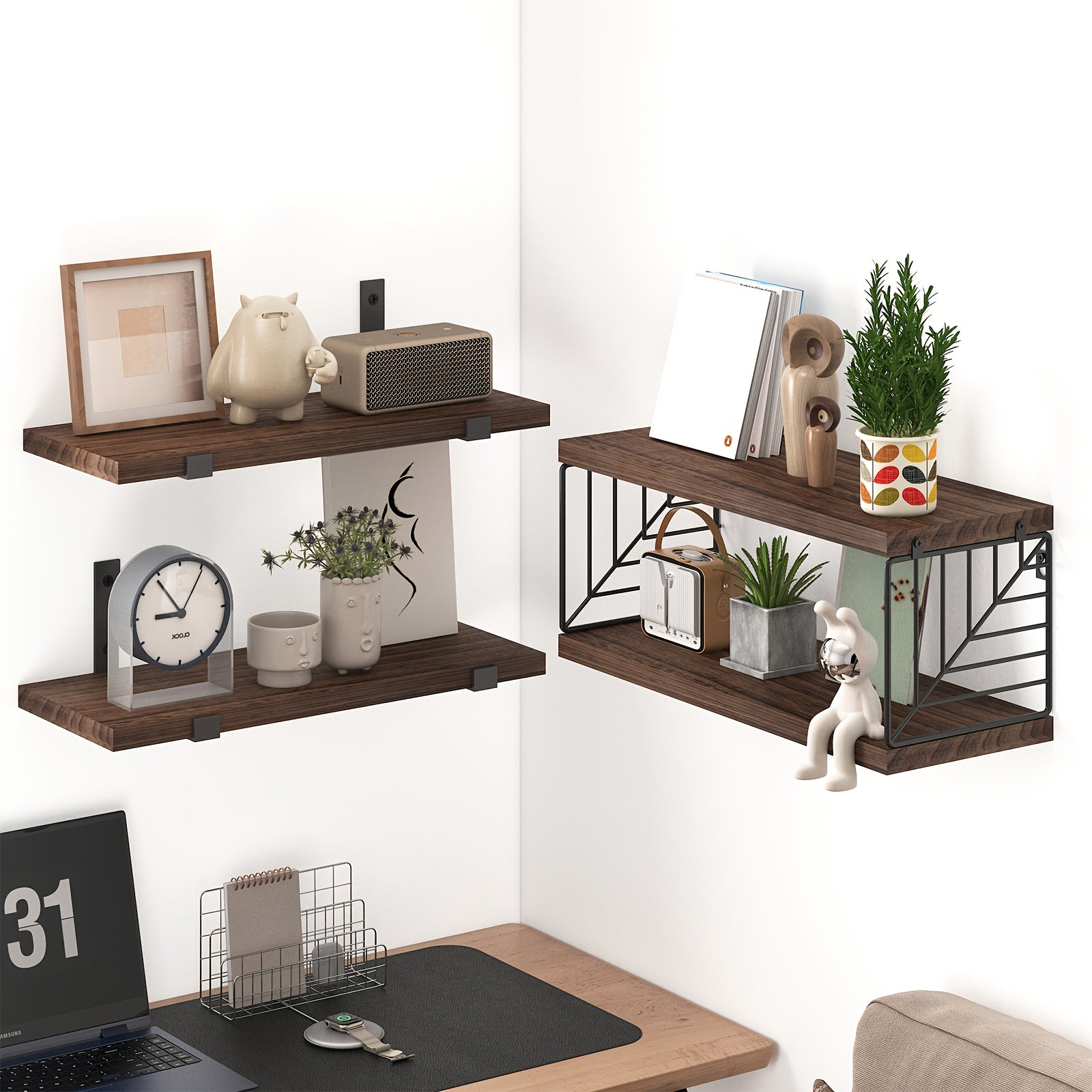 TOMNK 3+1 Tier Bathroom Floating Shelves Over Toilet, Farmhouse Rustic Wood Shelves