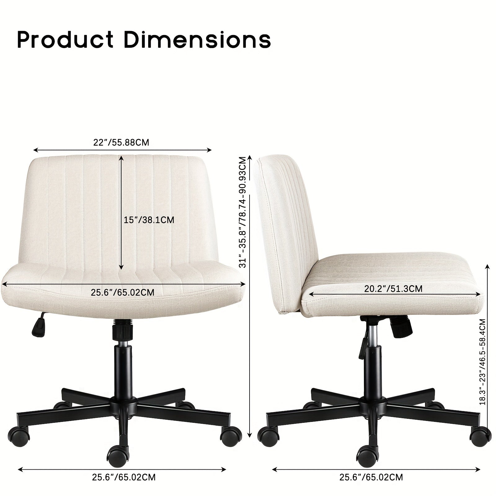 Criss Cross Chair with Wheels, Fabric Padded Armless Cross Legged Office Desk Chair for Home Office