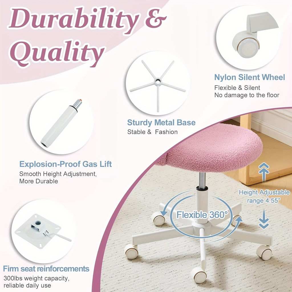 1pc Teddy Flannel Adjustable Rolling Swivel Chair | Comfy Small Office Chair with Wheels