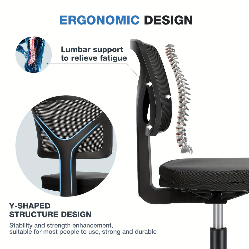 Armless Office Chair, Swivel Rolling Armless Computer Chair with Lumbar Support - Perfect for Home Office