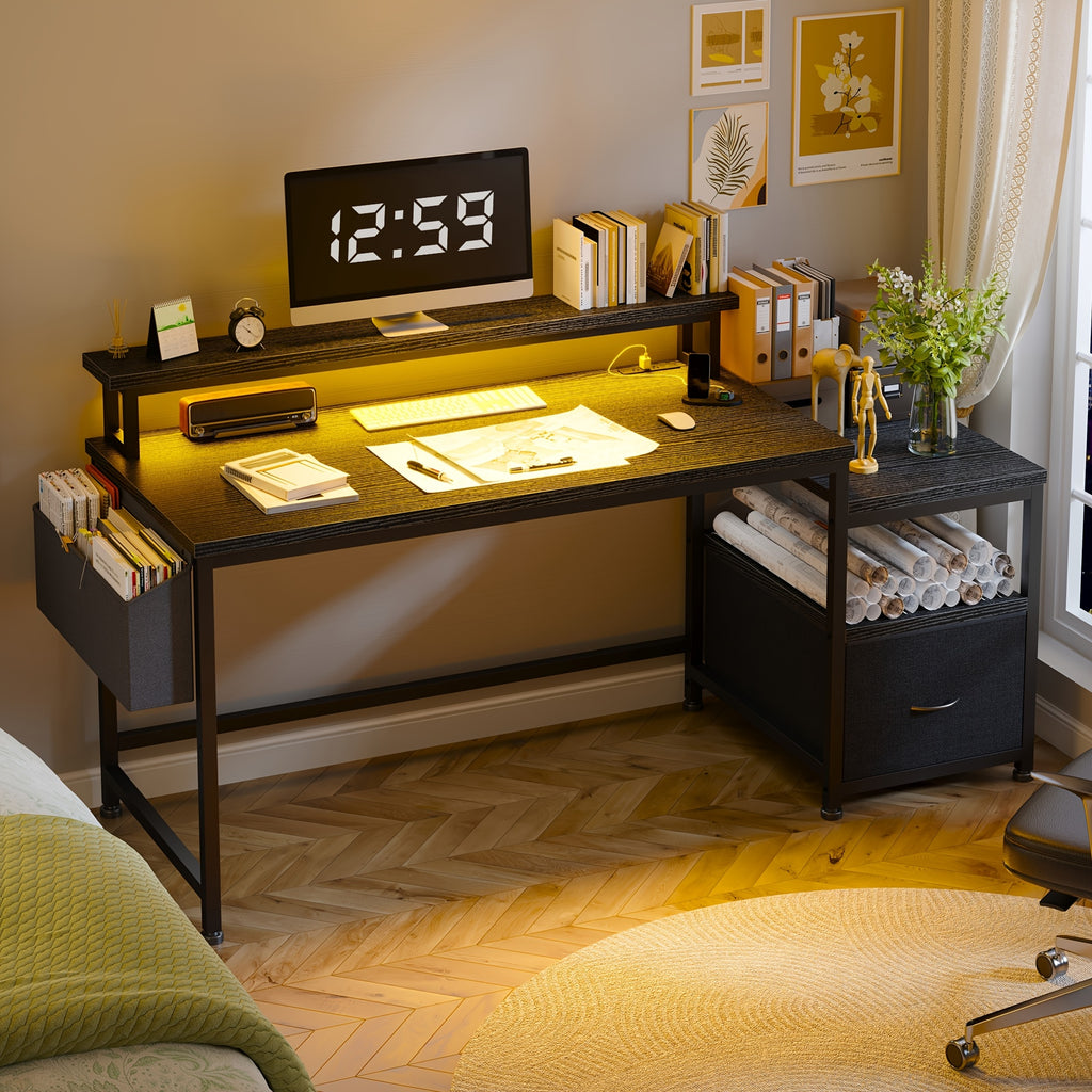 EnHomee 57-inch Computer Desk with Power Outlets & Ports