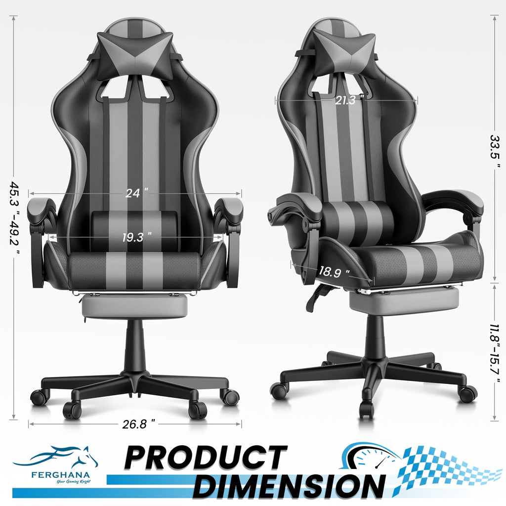 Ergonomic Gaming Chair | Pu Leather, Headrest And Lumbar Support, Adjustable Backrest