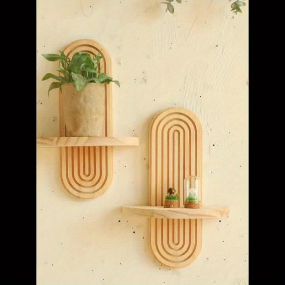 2pcs Bohemian Wooden Wall Shelves - Minimalist Scandinavian Style Floating Shelves with Natural Wood Finish