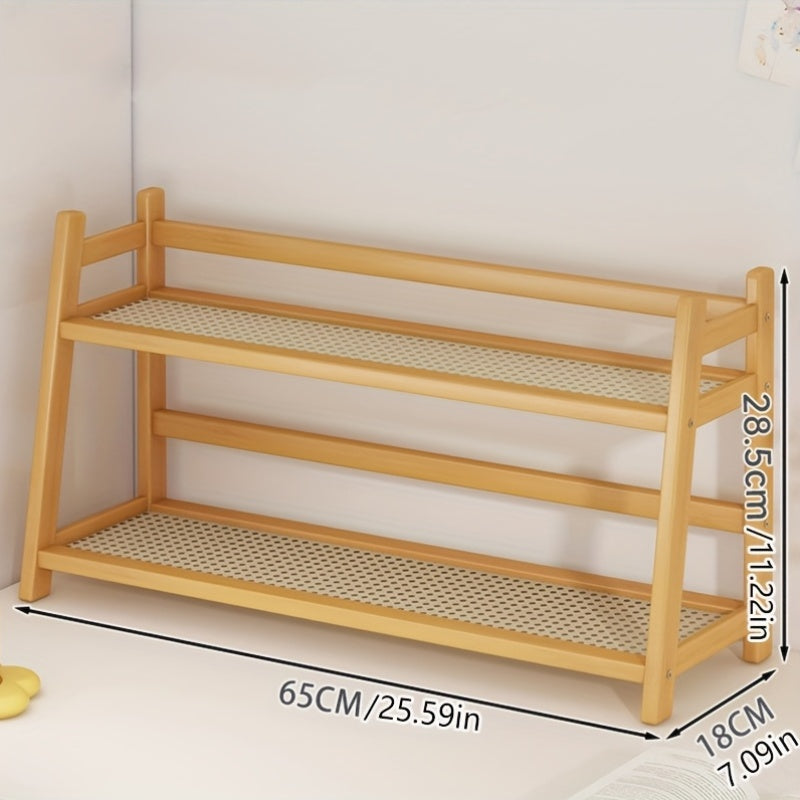 Two-Tier Wooden Storage Rack | Trapezoidal Desktop Organizer, Multipurpose Countertop Shelf for Kitchen