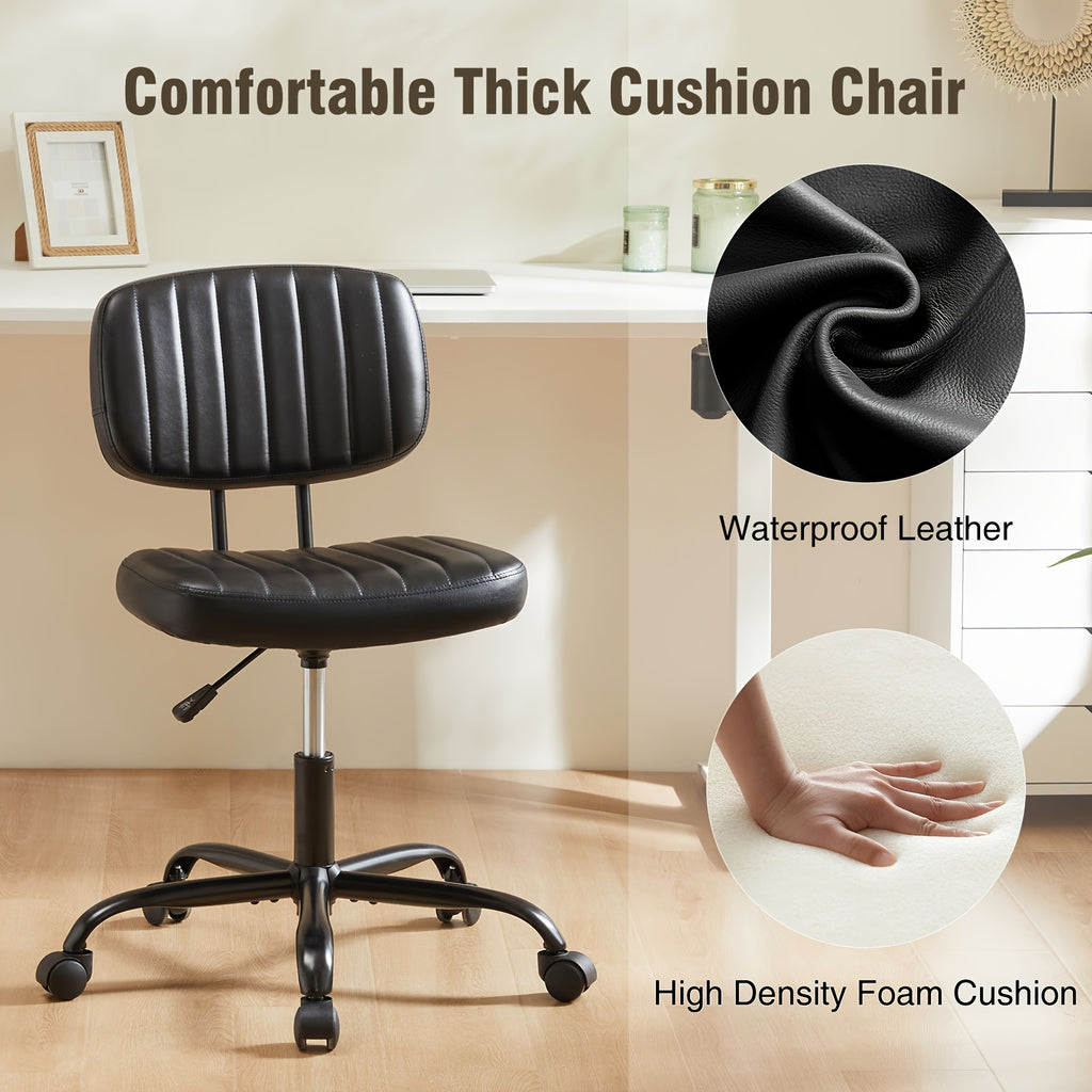 Small Desk Chair Armless, Comfortable Office Chair with Wheels, Rolling Task Chair with Low Back Lumbar Support