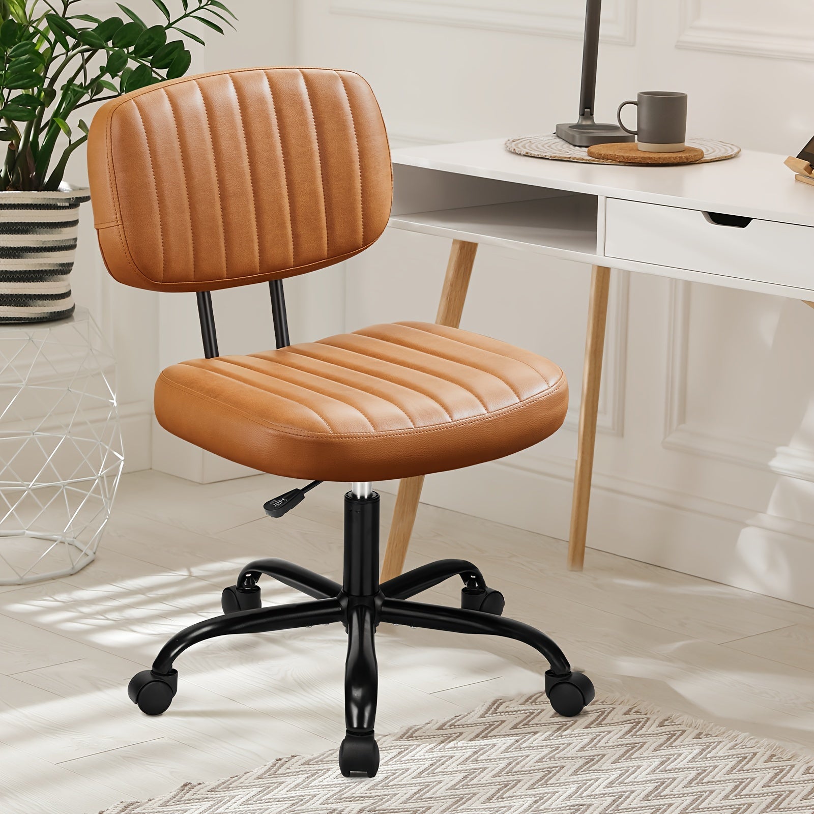 Small Desk Chair Armless, Comfortable Office Chair with Wheels, Rolling Task Chair with Low Back Lumbar Support