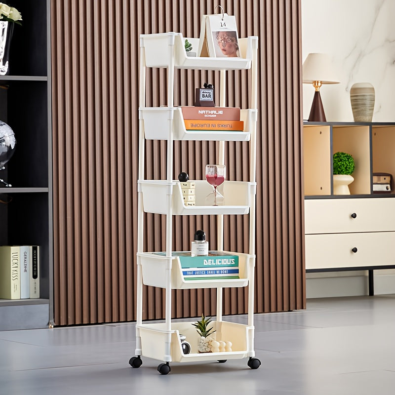 3\u002F4\u002F5-Tier White Rolling Storage Cart with Wheels - Durable Plastic Mobile Organizer Rack