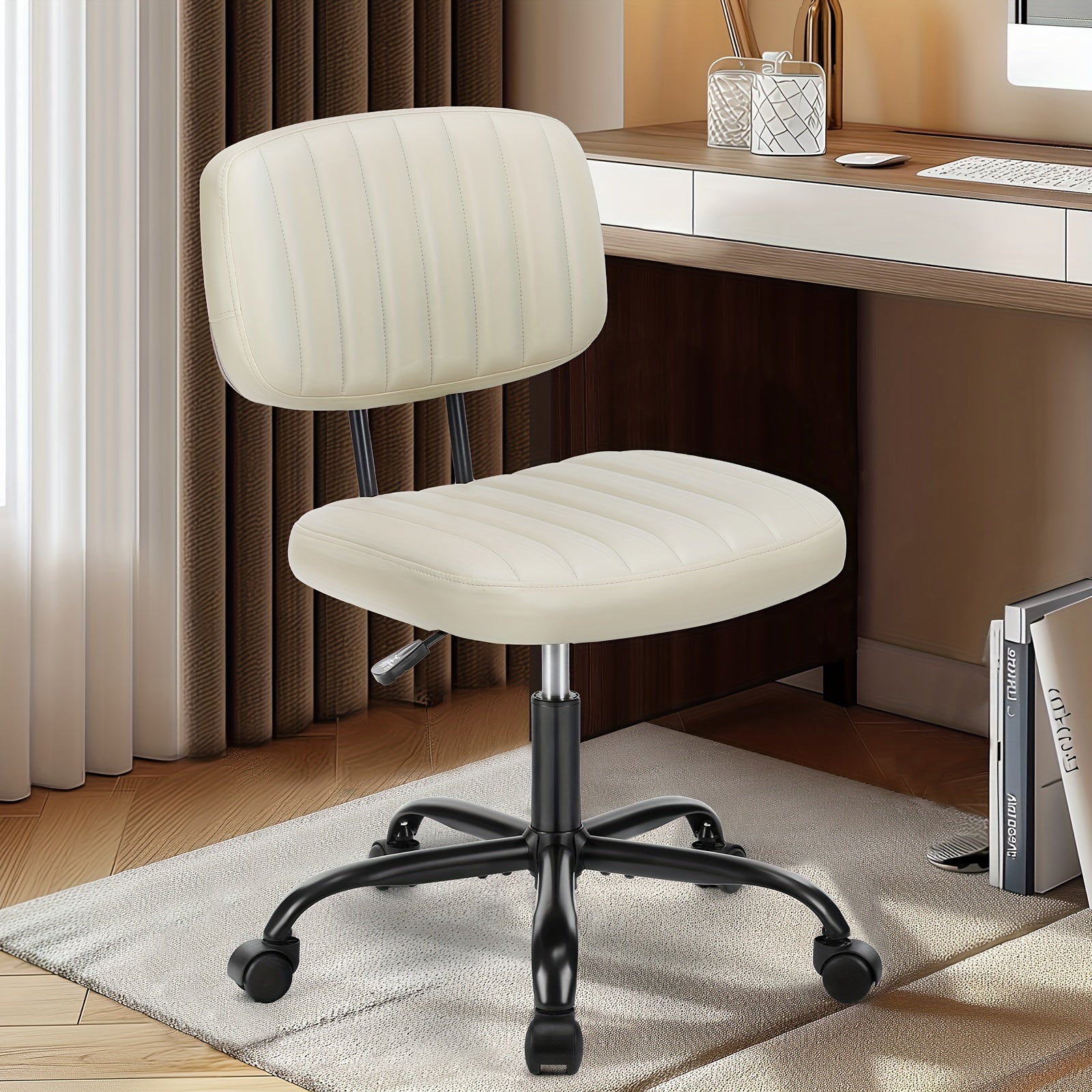 Small Desk Chair Armless, Comfortable Office Chair with Wheels, Rolling Task Chair with Low Back Lumbar Support