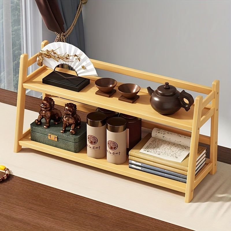 Two-Tier Wooden Storage Rack | Trapezoidal Desktop Organizer, Multipurpose Countertop Shelf for Kitchen