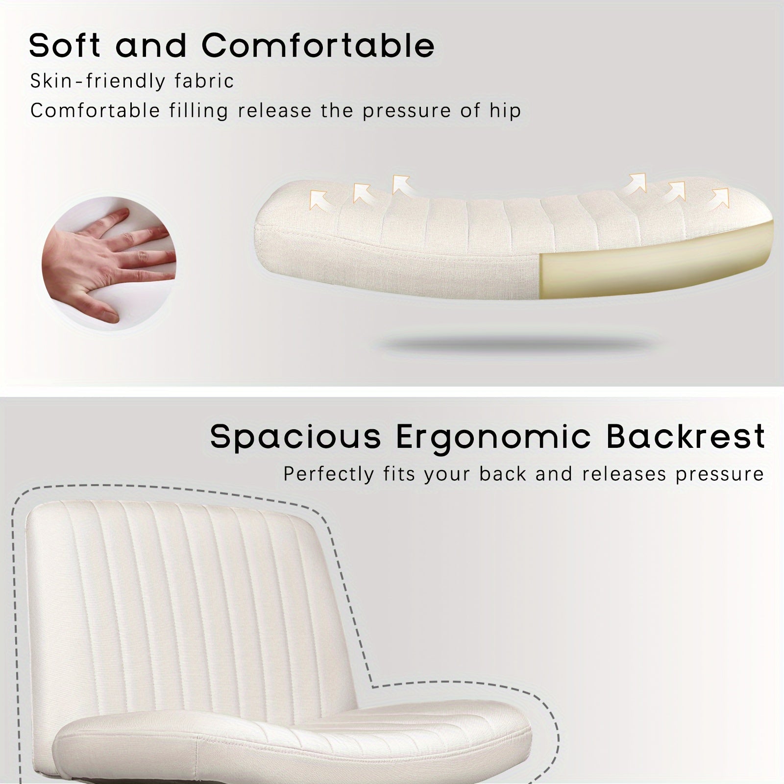 Criss Cross Chair with Wheels, Fabric Padded Armless Cross Legged Office Desk Chair for Home Office