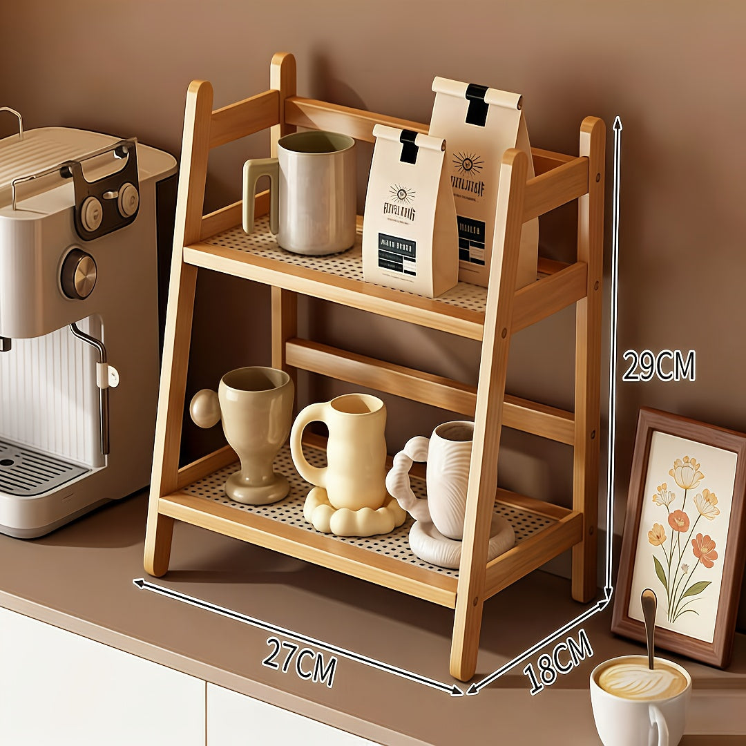 2\u002F3Tier Bamboo Countertop Organizer, Vintage Cream&Bohemian Style Trapezoidal Storage Rack