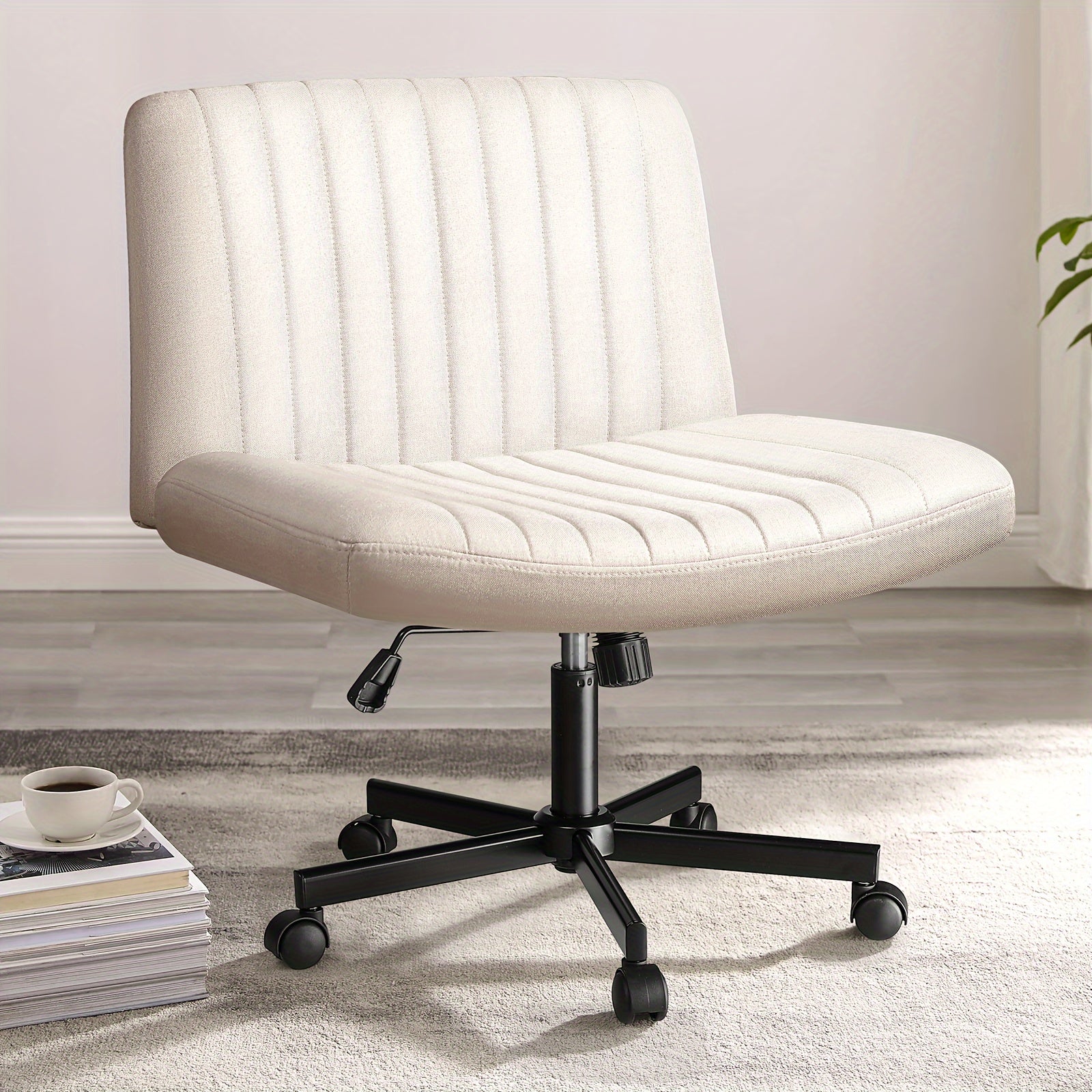 Criss Cross Chair with Wheels, Fabric Padded Armless Cross Legged Office Desk Chair for Home Office