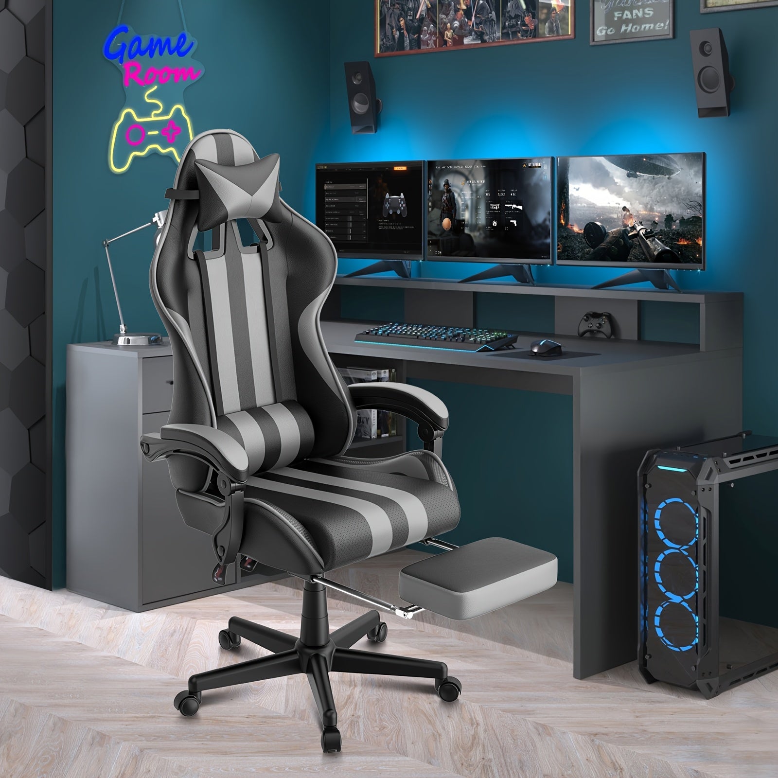 Ergonomic Gaming Chair | Pu Leather, Headrest And Lumbar Support, Adjustable Backrest