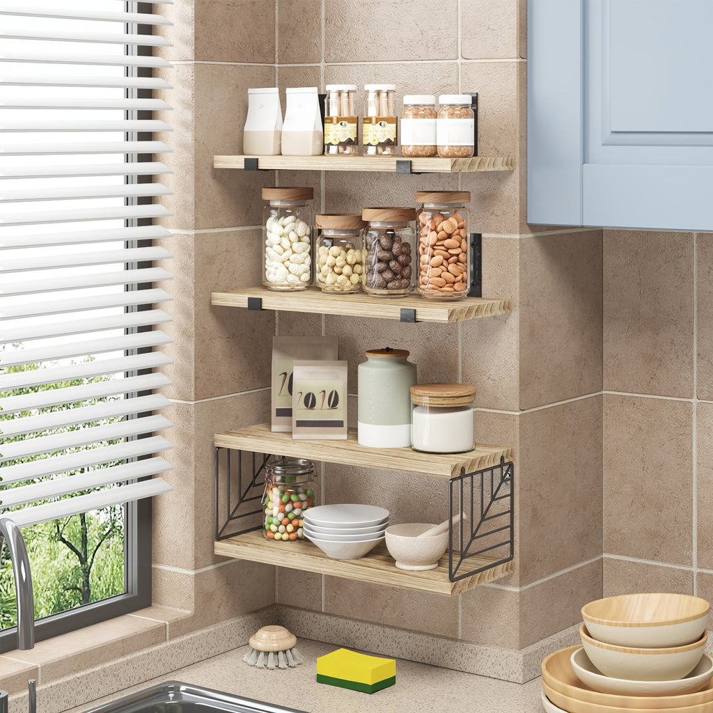 TOMNK 3+1 Tier Bathroom Floating Shelves Over Toilet, Farmhouse Rustic Wood Shelves