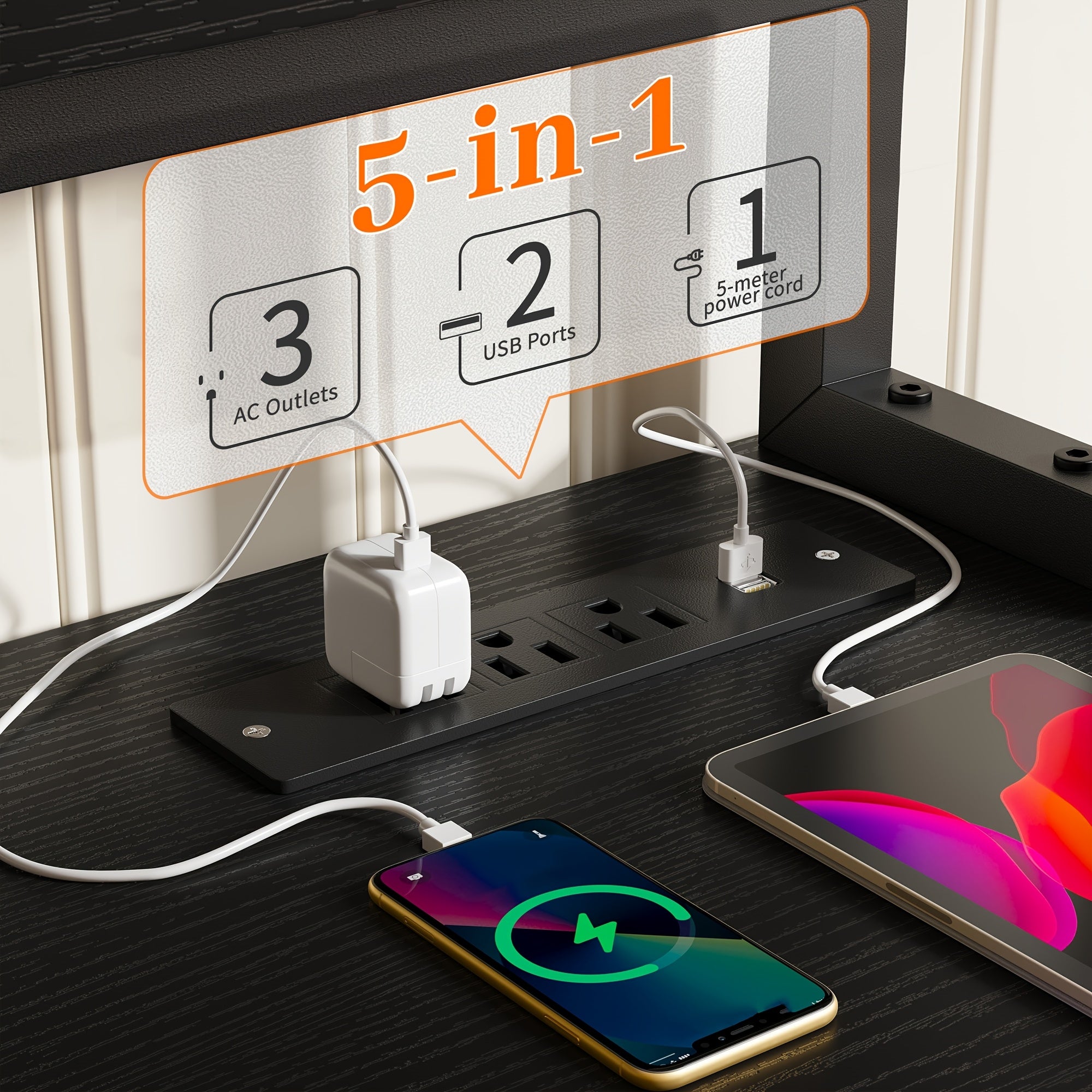 EnHomee 57-inch Computer Desk with Power Outlets & Ports