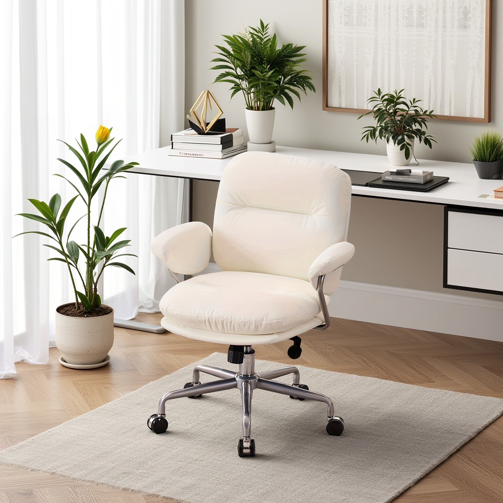 Ergonomic Office Chair Ergonomic Comfortable Office Chair | Leather Home Office Chair with Padded Armrests