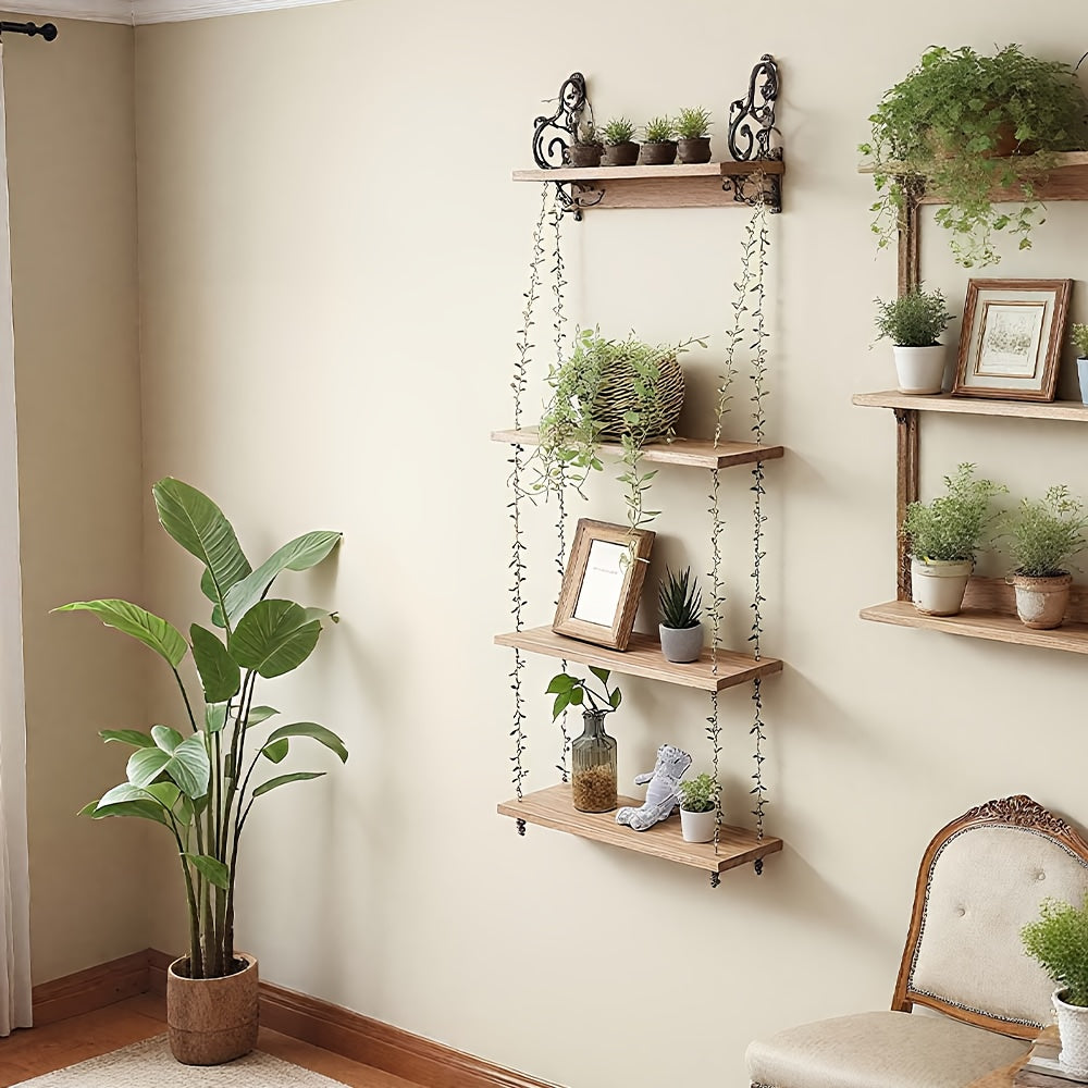 1pc\u002F3pcs Hanging 3 Tier Shelves for Wall with Artificial Ivy Garland
