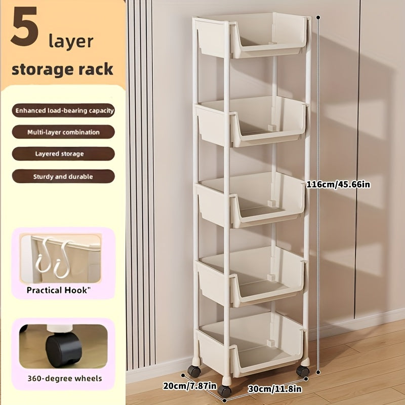 3\u002F4\u002F5-Tier White Rolling Storage Cart with Wheels - Durable Plastic Mobile Organizer Rack