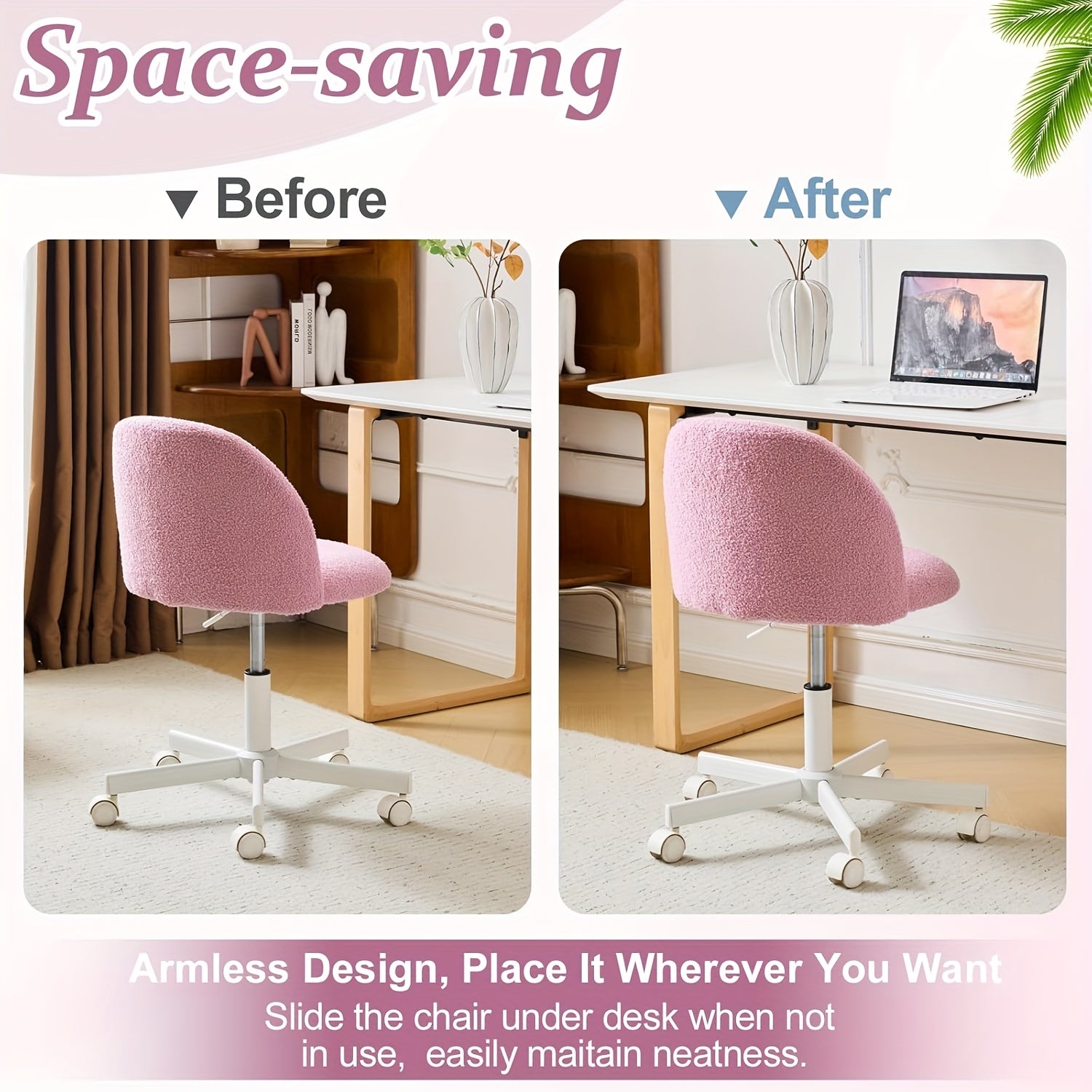 1pc Teddy Flannel Adjustable Rolling Swivel Chair | Comfy Small Office Chair with Wheels