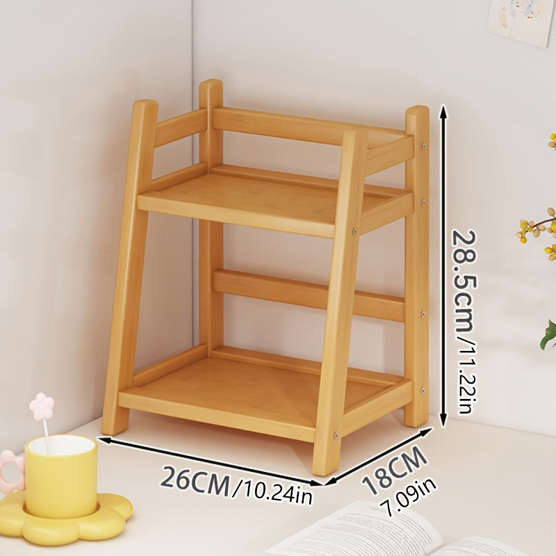 Two-Tier Wooden Storage Rack | Trapezoidal Desktop Organizer, Multipurpose Countertop Shelf for Kitchen