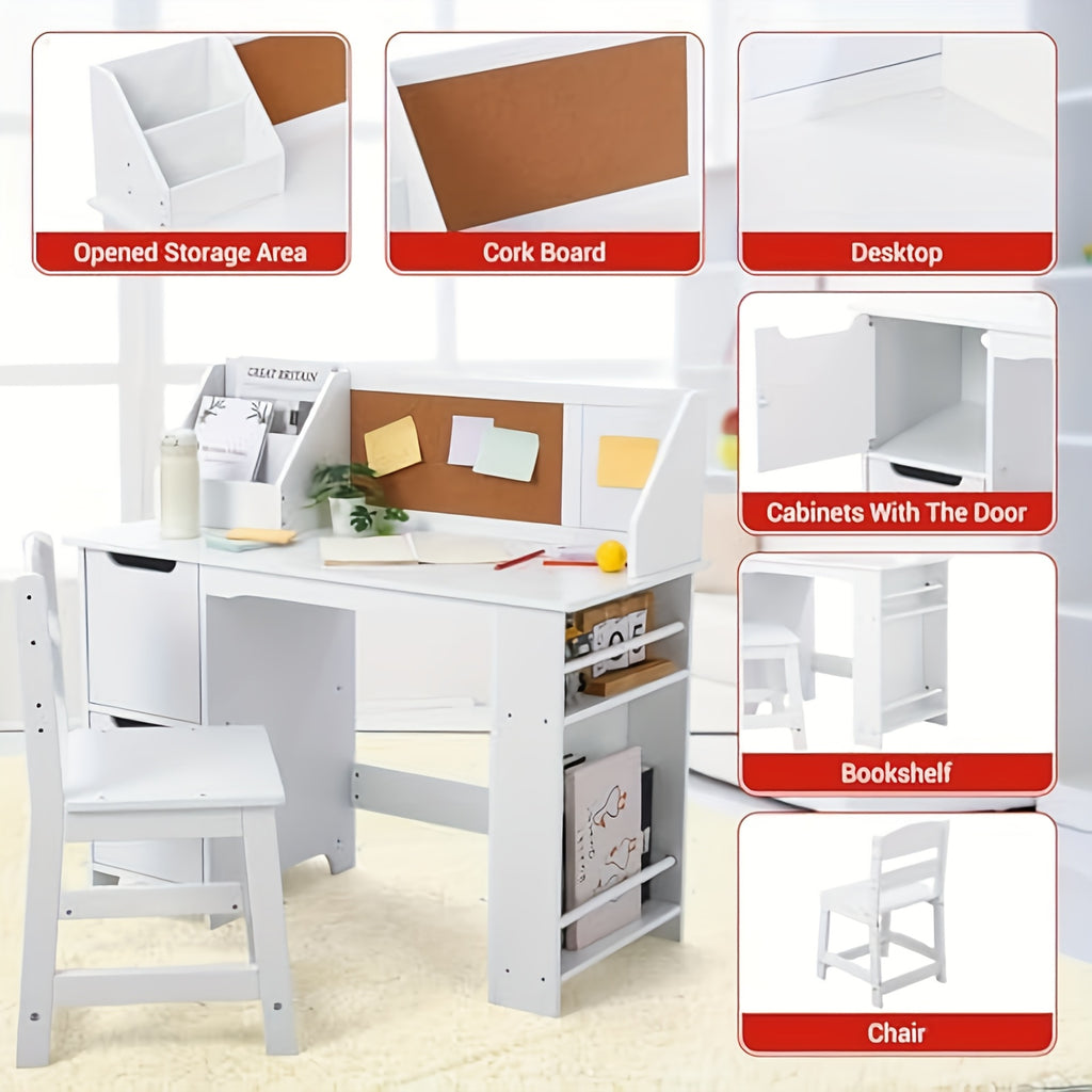 GAOMON Study Desk And Chair Set, Wooden School Learning Table With Storage
