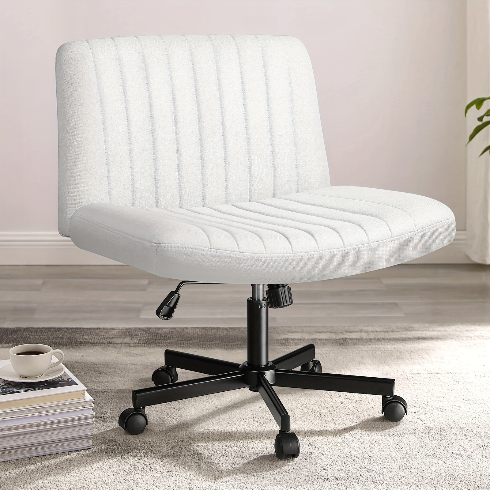 Criss Cross Chair with Wheels, Fabric Padded Armless Cross Legged Office Desk Chair for Home Office