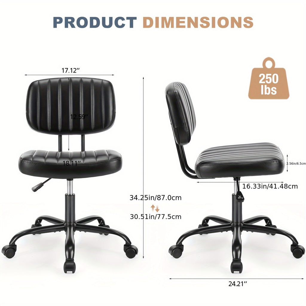 Small Desk Chair Armless, Comfortable Office Chair with Wheels, Rolling Task Chair with Low Back Lumbar Support