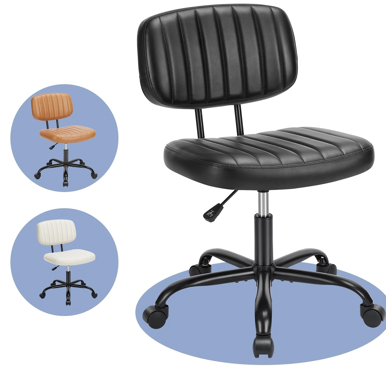 Small Desk Chair Armless, Comfortable Office Chair with Wheels, Rolling Task Chair with Low Back Lumbar Support